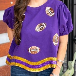 NWT sequin football LSU purple/gold tee